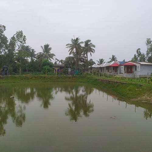 SDB606 RIver facing cottages near tiger reserve watch tower